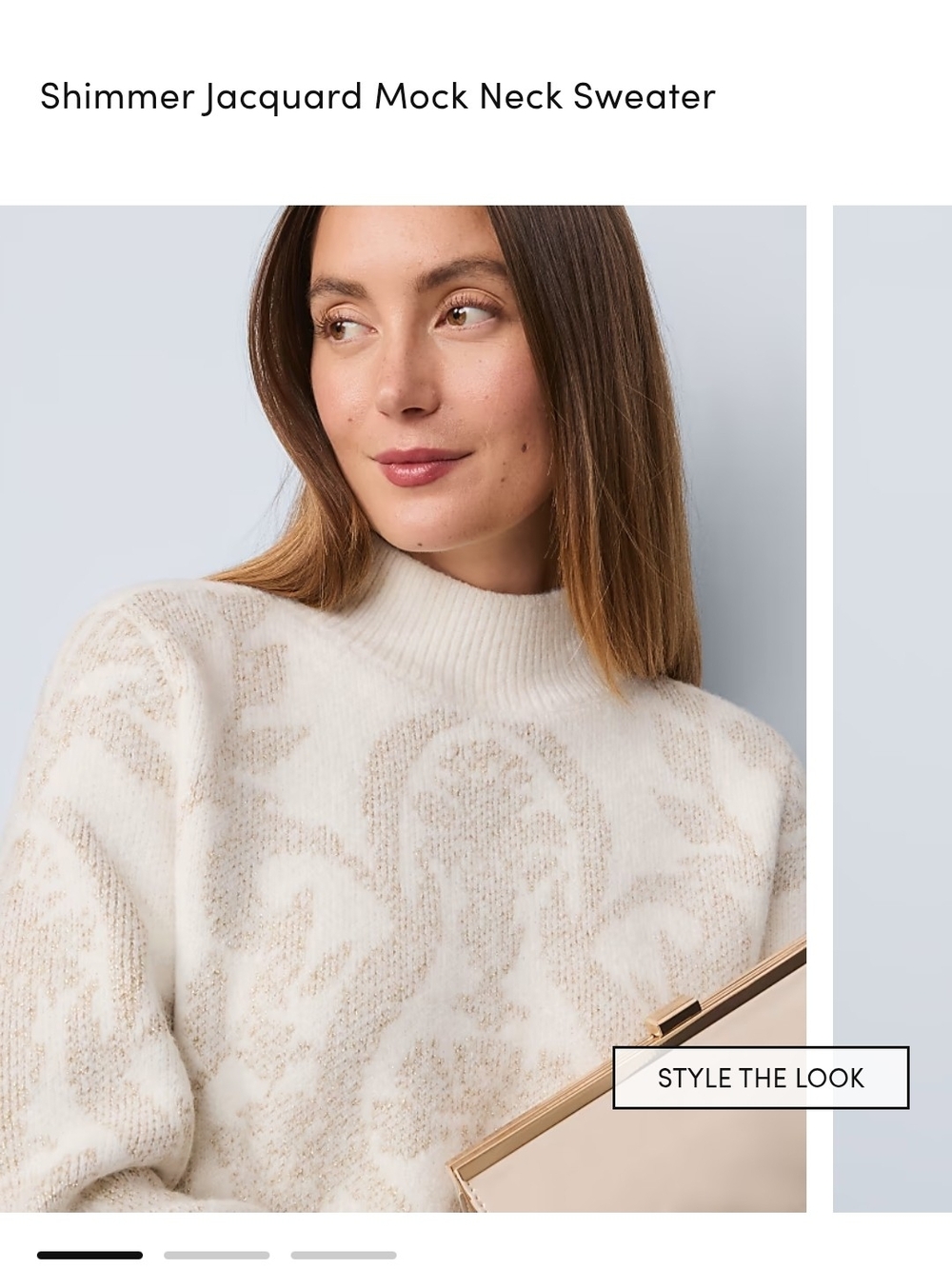 Ann Taylor Cream Jacquard Mock Neck Sweater